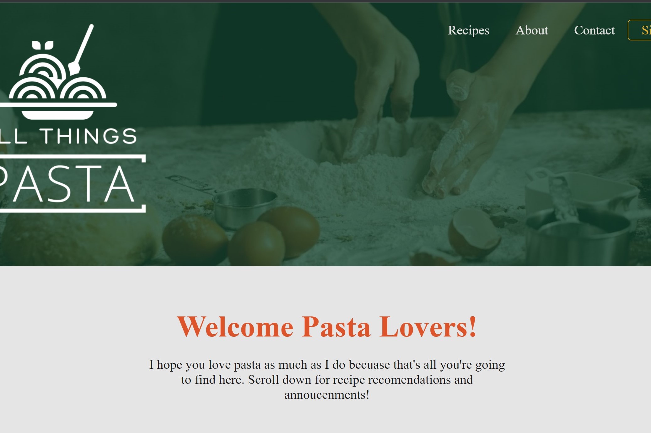 screen shot of all things pasta home page